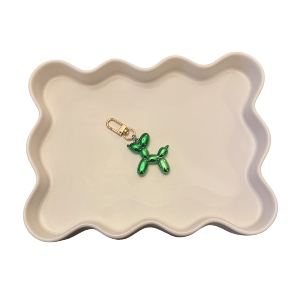 Green Metallic Balloon Dog Keychain Charm